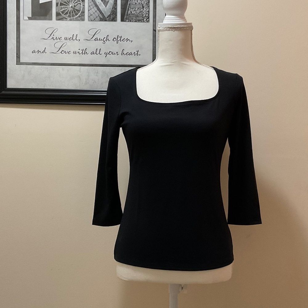 NWT Adrienne Vittadini 3 quarter sleeve square neck black top